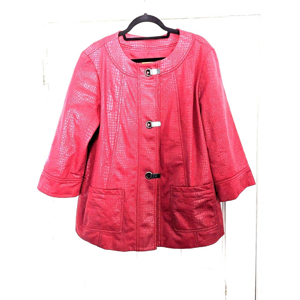 Ruby Rd Women's 14 Red Reptile Print Lined With Pockets Long Sleeve Jacket